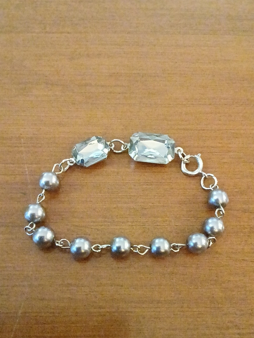 Silver-Tone Pearl & Crystal Link Bracelet Light Blue Gemstone